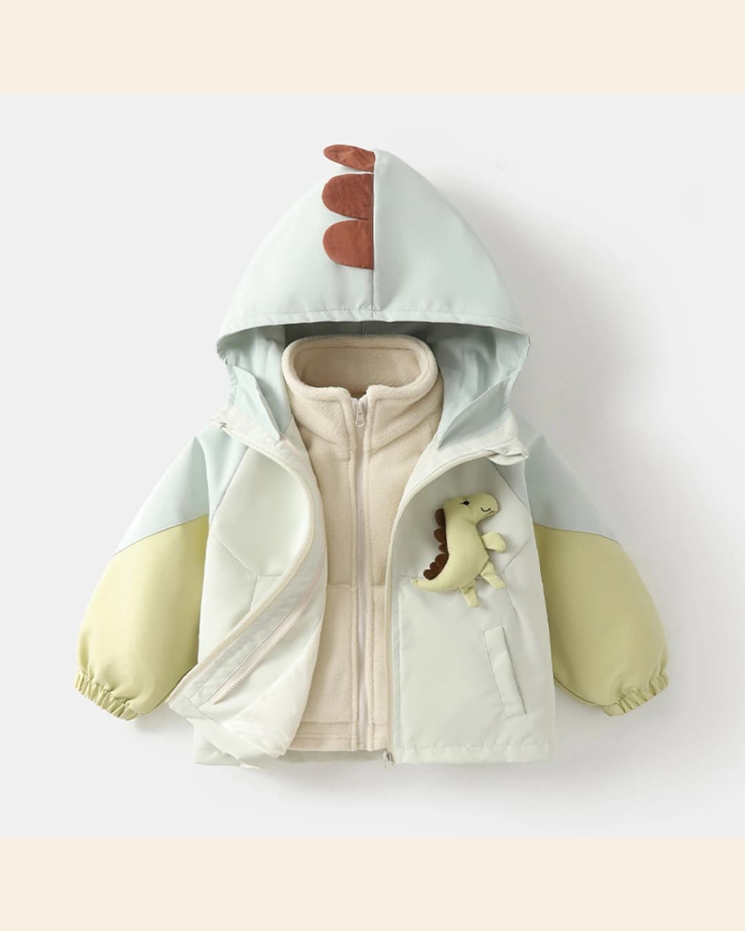 Veste enfant Dinosaure avec polaire crème 1